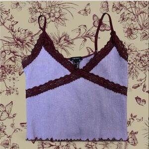 Forever 21 Lavender Cami with Burgundy Lace Trim